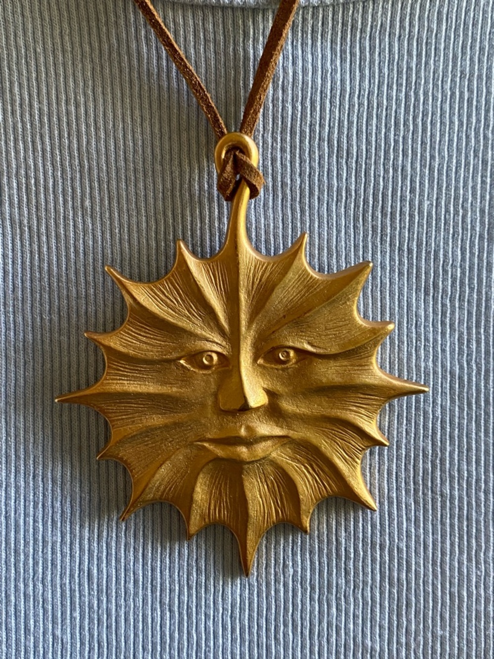 Vintage Linda Levinson Signed "LS" Sun Face Pendant - Original Cord - 90s Runway